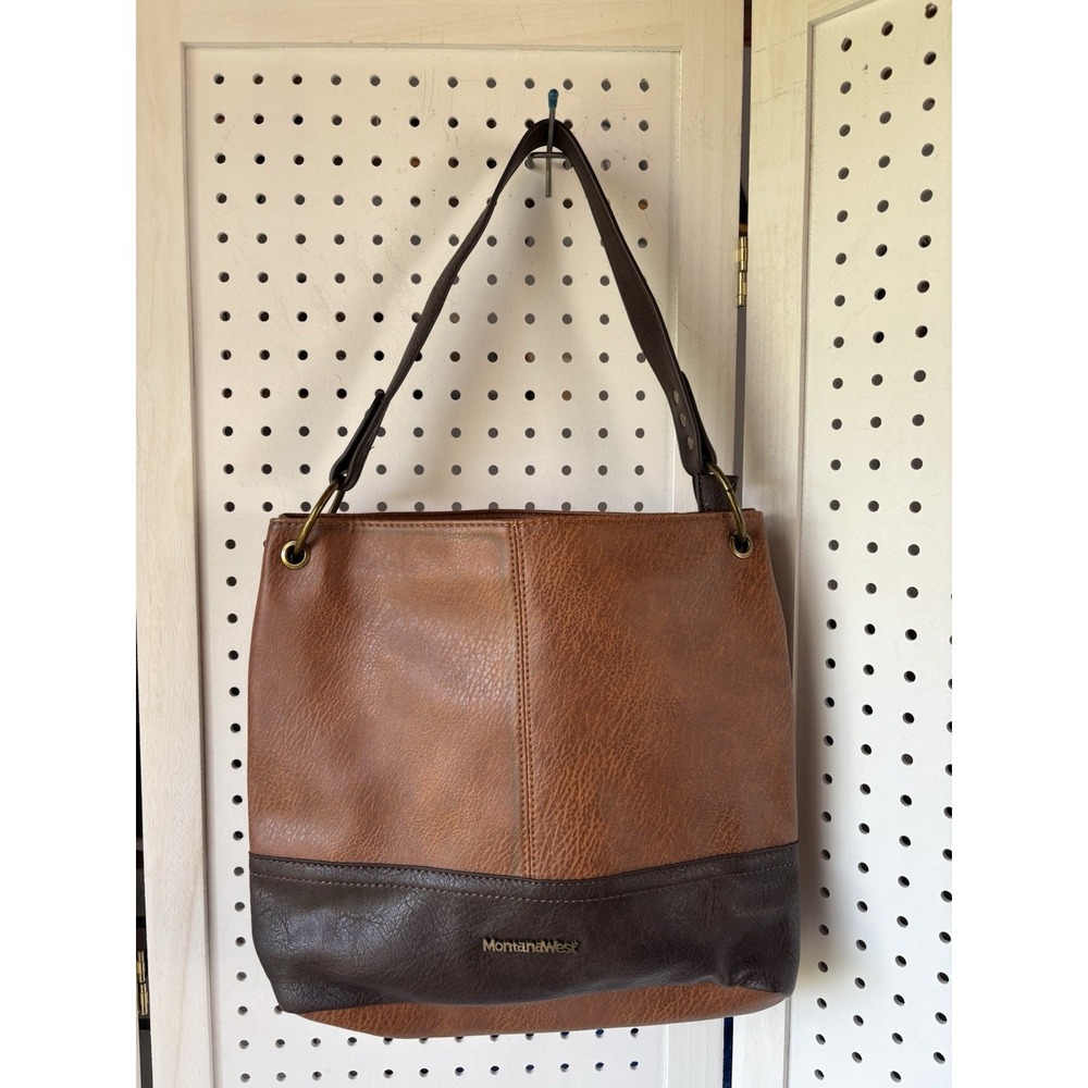 Montana West Western‎ Hobo Bag Purse Shoulder Bag Two Tone Brown Faux Leather